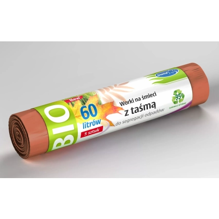 STELLA WORKI NA ŚMIECI Z TAŚMĄ ŚCIĄGAJĄCĄ DO SEGREGACJI ODPADÓW BIO LDPE 60L 5SZT BRĄZOWE