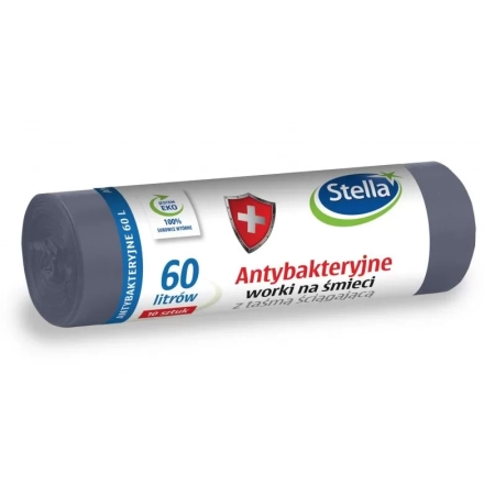 WORKI NA ŚMIECI ANTYBAKTERYJNE TAŚMA SZARE 60L A10 STELLA