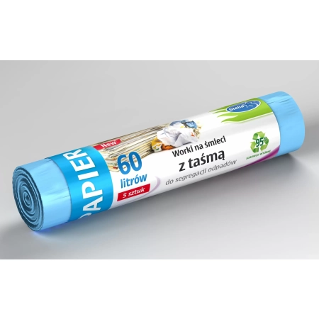 WORKI NA ŚMIECI STELLA Z TAŚMĄ ŚCIĄGAJĄCĄ DO SEGREGACJI ODPADÓW BIO LDPE NIEBIESKIE 60L A5