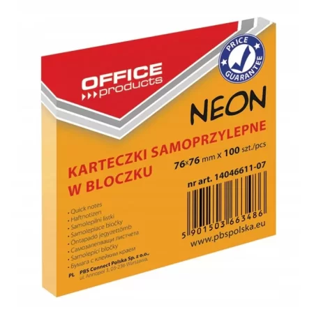 KARTECZKI SAMOPRZYLEPNE 76X76MM NEON POMARAŃCZOWY