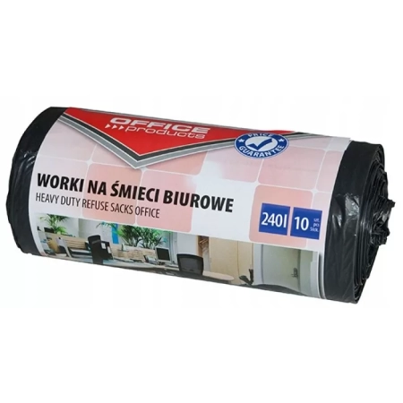 WORKI NA ŚMIECI BIUROWE OFFICE PRODUCTS MOCNE LDPE CZARNE 240L A10