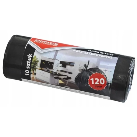 WORKI NA ŚMIECI DOMOWE OFFICE PRODUCTS SUPER MOCNE LDPE CZARNE 120L A10