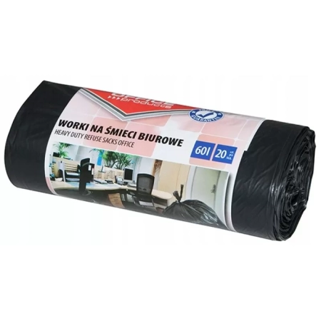 WORKI NA ŚMIECI BIUROWE OFFICE PRODUCTS MOCNE LDPE CZARNE 60L A20