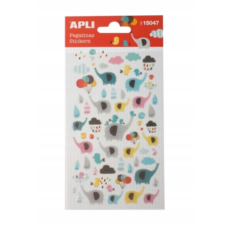 NAKLEJKI APLI ELEPHANTS Z BROKATEM MIX