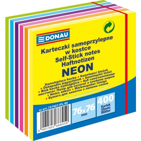 KOSTKA SAMOPRZYLEPNA DONAU 76X76MM NEON 400K MIX