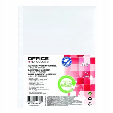 KOSZULKI NA DOKUMENTY OFFICE PRODUCTS PP A4 GROSZKOWE 40MIKR 100szt