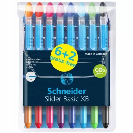 DŁUGOPIS SCHNEIDER SLIDER BASIC XB 6+2 ETUI Z ZAWIESZKA MIX