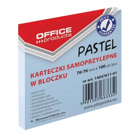 KARTECZKI SAMOPRZYLEPNE 76X76MM PASTEL NIEBIESKIE