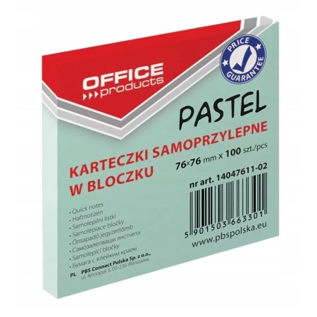 KARTECZKI SAMOPRZYLEPNE 76X76MM PASTEL ZIELONY