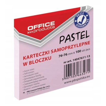 KARTECZKI SAMOPRZYLEPNE 76X76MM PASTEL RÓŻOWY