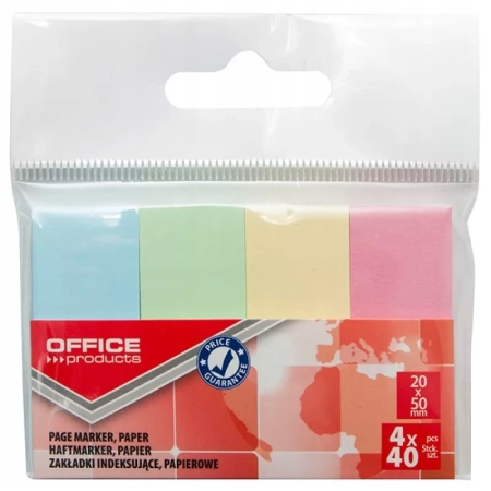 ZAKŁADKI INDEKSUJĄCE OFFICE PRODUCTS PAPIER 20X50MM 4X40K ZAWIESZKA MIX PASTEL