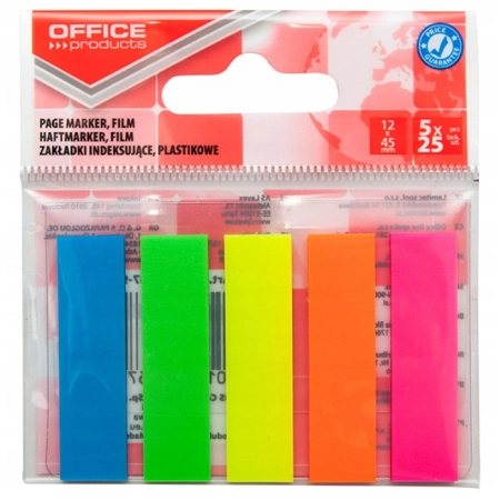 ZAKŁADKI INDEKSUJĄCE OFFICE PRODUCTS STANDARD PP 12X45MM 5X25K ZAWIESZKA MIX