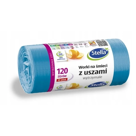 WORKI NA ŚMIECI Z USZAMI STELLA 120L NIEBIESKIE A20