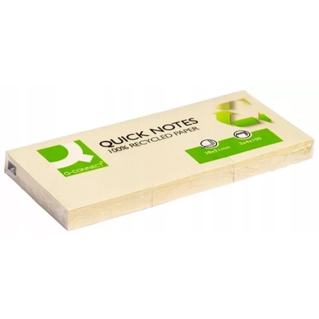 BLOCZEK SAMOPRZYLEPNY Q-CONNECT 100% RECYCLED 38X51MM 3X100K ŻÓŁTY