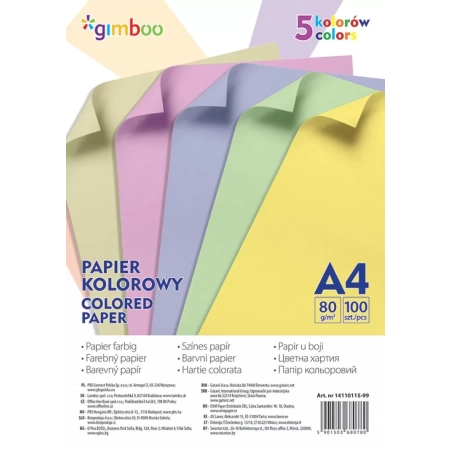 PAPIER KOLOROWY GIMBOO A4 100ARK 80G 5K PASTELOWYCH