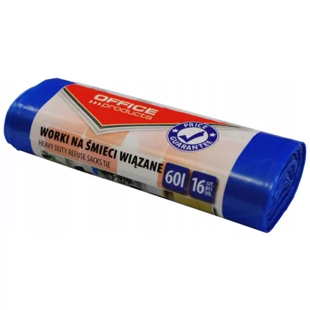 WORKI NA ŚMIECI WIĄZANE OFFICE PRODUCTS PREMIUM LDHD NIEBIESKIE 60L 16szt