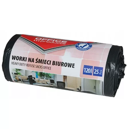 WORKI NA ŚMIECI CZARNE MOCNE LDPE OFFICE 120L 25szt