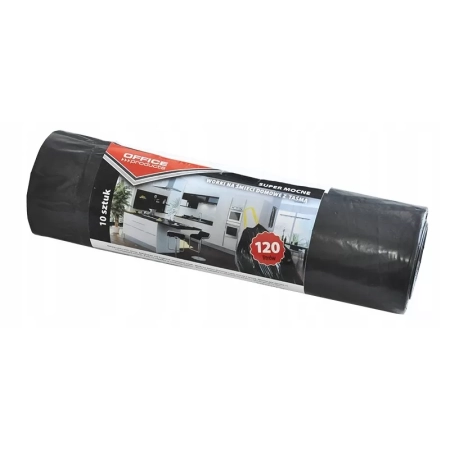 WORKI NA ŚMIECI Z TAŚMĄ OFFICE PRODUCTS SUPER MOCNE LDPE 120L A10 CZARNE