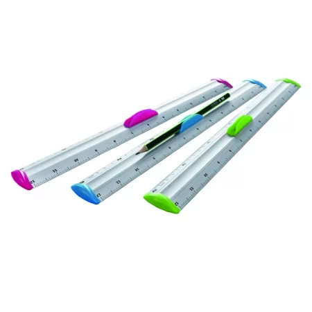LINIJKA ALUMINIOWA KEYROAD Z UCHWYTEM NA OŁÓWEK MEASURE CLIP 30CM MIX