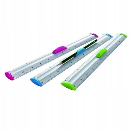 LINIJKA ALUMINIOWA KEYROAD Z UCHWYTEM NA OŁÓWEK MEASURE CLIP 30CM MIX