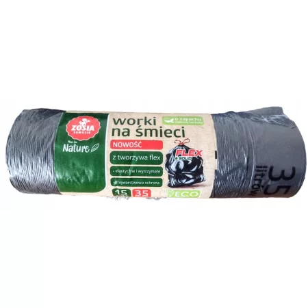WORKI NA ŚMIECI FLEX Z TAŚMĄ CZARNE 35L 15SZT