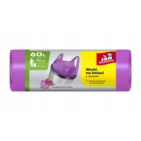WORKI NA ŚMIECI JAN NIEZBĘDNY HDPE T-SHIRT 60L 20szt FIOLETOWE