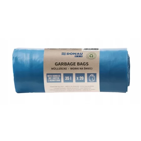 WORKI NA ŚMIECI DONAU ECO Z UCHWYTAMI KNOTIES 35L 20SZT NIEBIESKIE