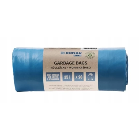 WORKI NA ŚMIECI DONAU ECO Z UCHWYTAMI KNOTIES NIEBIESKIE 35L A20