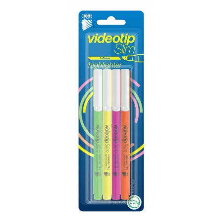 ZAKREŚLACZE ICO VIDEOTIP SLIM C FLUO 4 SZT MIX KOMPLET