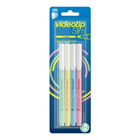 ZAKREŚLACZE ICO VIDEOTIP SLIM C FLUO PASTEL 4 SZT MIX KOMPLET