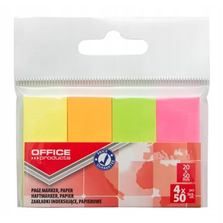 ZAKŁADKI INDEKSUJĄCE OFFICE PRODUCTS PAPIER 20X50MM 4X50K MIX NEON