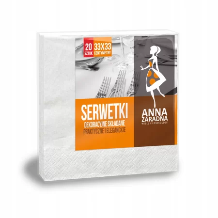 SERWETKI ANNA ZARADNA DWUWARSTWOWE SKŁADANE 33X33CM 20szt BIAŁE