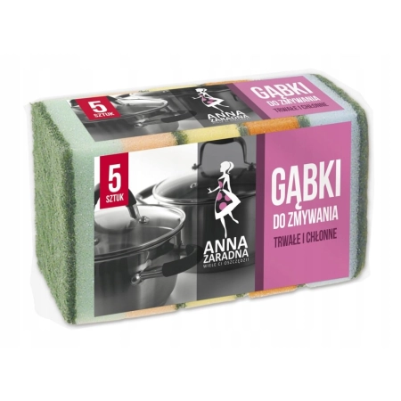GĄBKI DO ZMYWANIA ANNA ZARADNA PROSTOKĄTNE MIX KOLORÓW 5szt