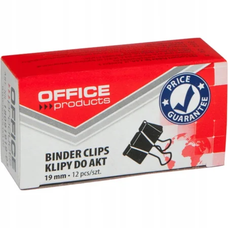 KLIPY DO DOKUMENTÓW OFFICE PRODUCTS 19MM 12SZT CZARNE