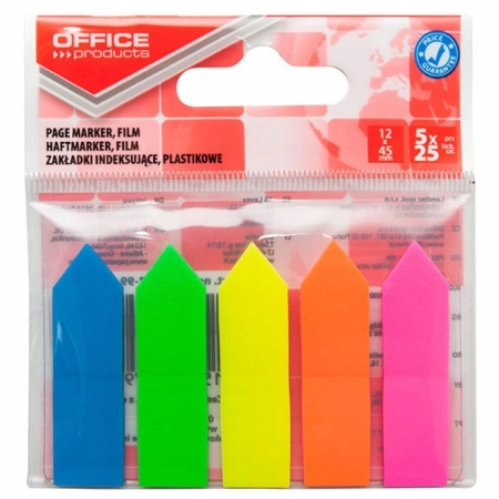 ZAKŁADKI INDEKSUJĄCE OFFICE PRODUCTS STRZAŁKA PP 12X45MM 5X25K MIX
