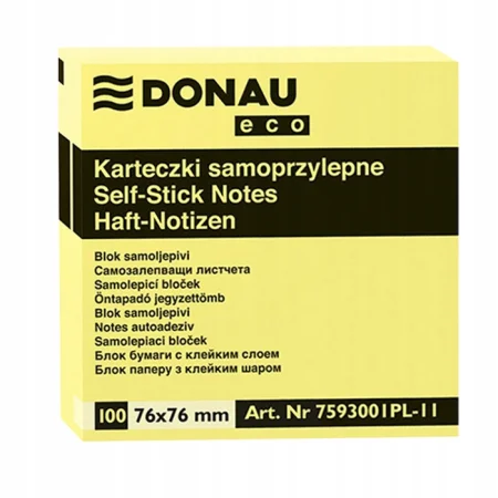 BLOCZEK SAMOPRZYLEPNY DONAU ECO 76X76MM 1X100K JASNOŻÓŁTY