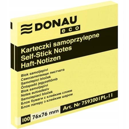 BLOCZEK SAMOPRZYLEPNY DONAU ECO JASNOŻÓŁTY 76X76MM A100