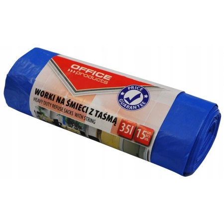 WORKI NA ŚMIECI Z TAŚMĄ OFFICE PRODUCTS PREMIUM LDHD NIEBIESKIE 35L A15