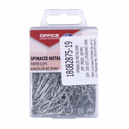 SPINACZE METALOWE OFFICE PRODUCTS 28MM SREBRNE W PUDEŁKU A100