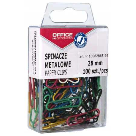 SPINACZE KOLOROWE OFFICE PRODUCTS POWLEKANE 28MM W PUDEŁKU MIX 100szt