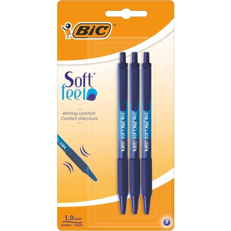 BIC DŁUGOPIS SOFT FEEL 1,0MM NIEBIESKI 3SZT