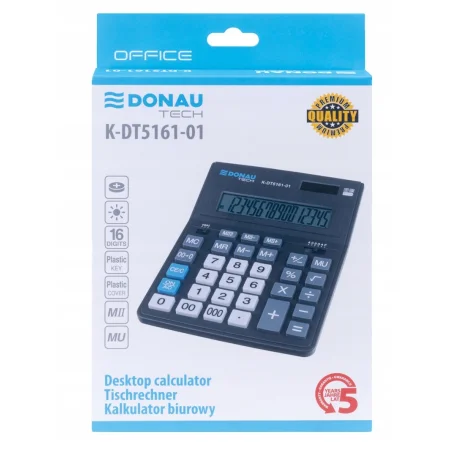 KALKULATOR BIUROWY DONAU TECH OFFICE 16-CYFR 201X155X35MM CZARNY