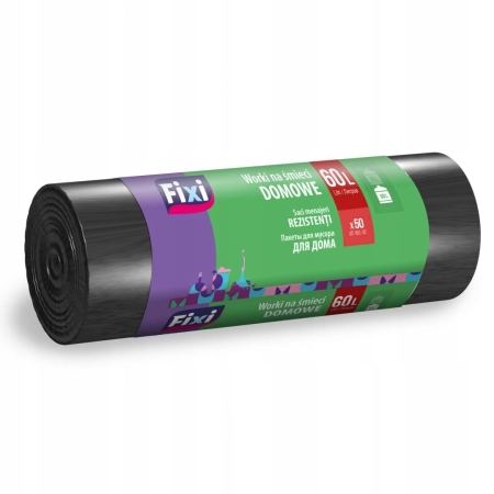 WORKI NA ŚMIECI DOMOWE FIXI 60L CZARNE A50
