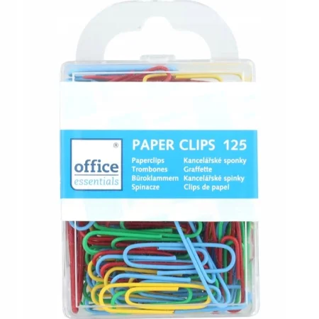 SPINACZE BIUROWE do PAPIERU KOLOROWE 33mm 125Sztuk