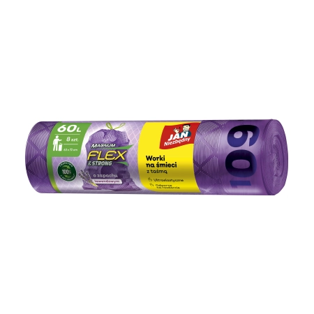 WORKI NA ŚMIECI JAN NIEZBĘDNY MAGNUM FLEX Z TAŚMĄ LAWENDOWE 60L A8