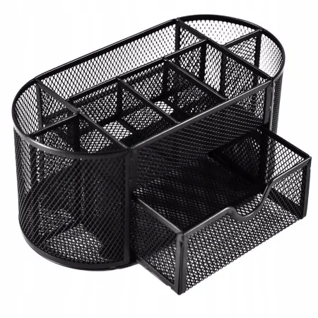 PRZYBORNIK NA BIURKO Q-CONNECT OFFICE SET METALOWY Z SZUFLADKĄ CZARNY