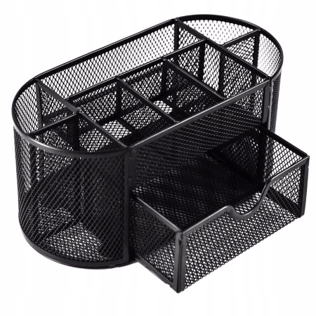 PRZYBORNIK NA BIURKO Q-CONNECT OFFICE SET METALOWY Z SZUFLADKĄ CZARNY