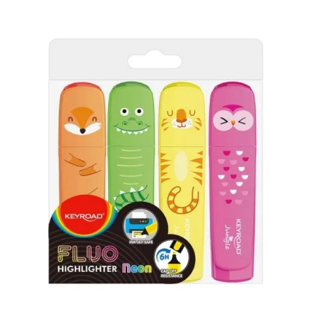ZAKREŚLACZ KEYROAD FLUO JUNGLE 1-5 MM 4SZT ETUI MIX