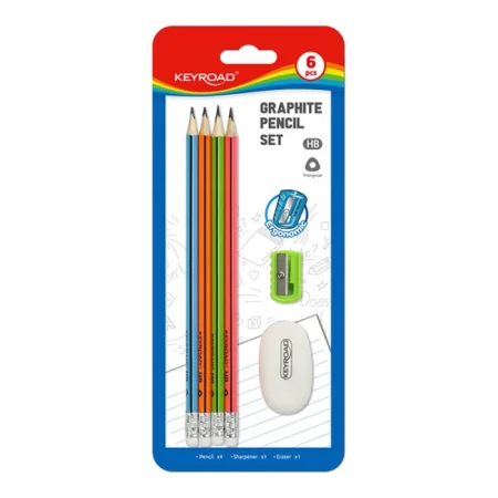 ZESTAW SZKOLNY KEYROAD PENCIL SET HB 6 ELEMENTÓW BLISTER MIX
