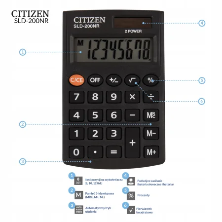 KALKULATOR KIESZONKOWY CITIZEN SLD-200NR 8-CYFROWY 98X62MM CZARNY